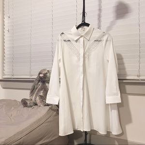 GLAMOROUS White/Ivory Shirt Dress with Lace Detail